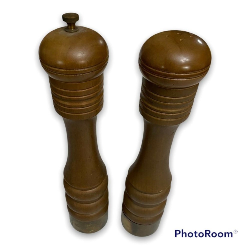Nasco wood 10"  Pepper Grinder‎ & Salt Shaker MCM Masterpiece Set japan